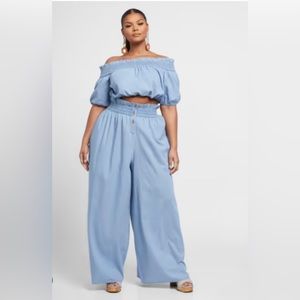 NWT Alicia Crop Top and Paperbag Waist Chambray Wide Leg Pants